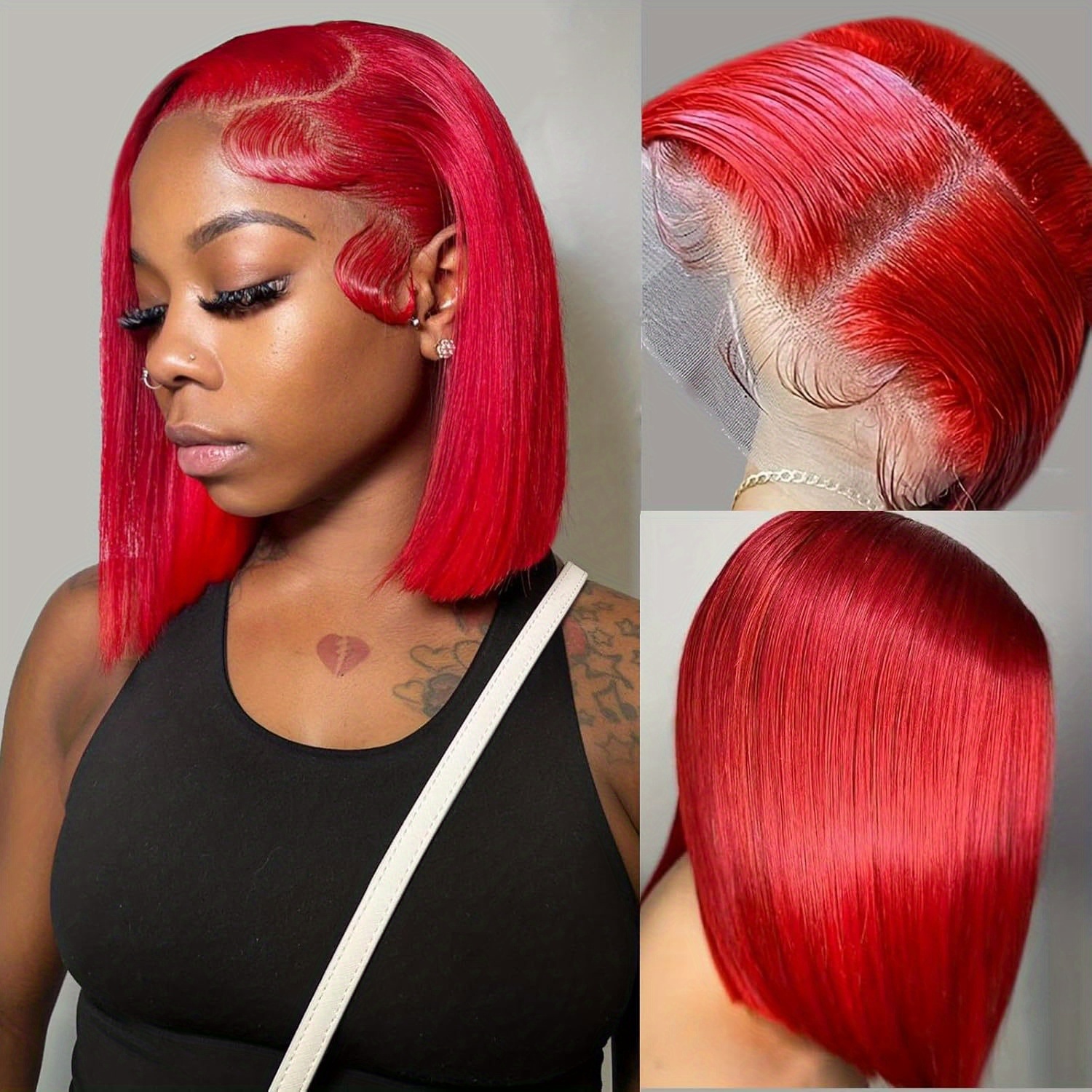 TEMU Red Bob Wigs Brazilian Human Hair 10 Inch 13x4 Lace Front Wig Red Hair Bob Wigs Middle Part 180% Density Pre With Baby Hair Hair Hd Lace Red Bob Wigs