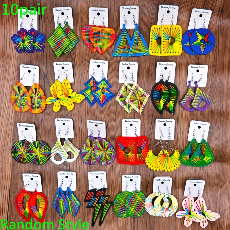 TEMU Vente en gros 10 paires/ Boucles d'oreilles bohème vintage Boucles d'oreilles pour homme et femme Boucles d'oreilles en bois Style ethnique
