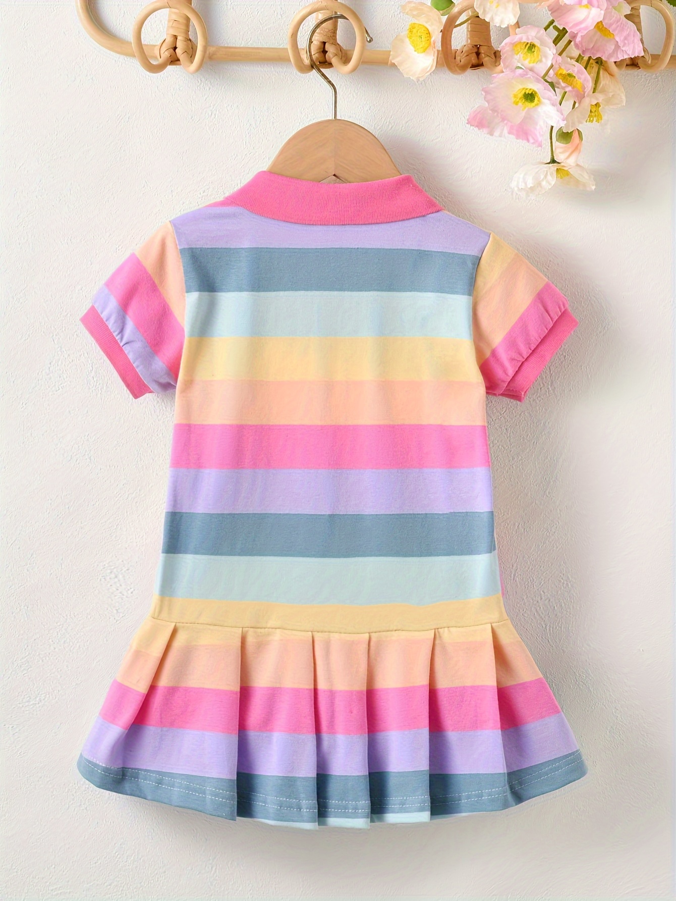 Girls' New Summer Striped Rabbit Embroidery Short Sleeve Dress