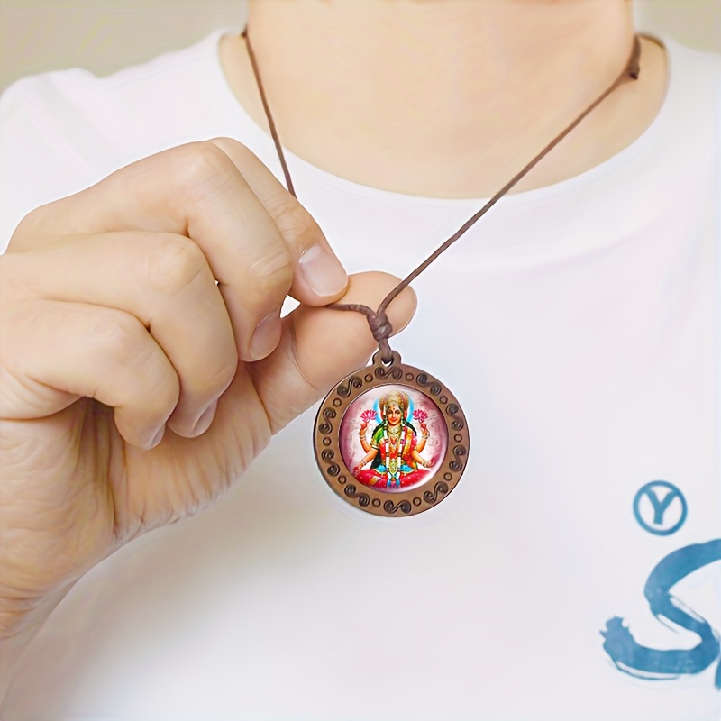 Handcrafted Indian Goddess Pendant Necklace, Wood Material