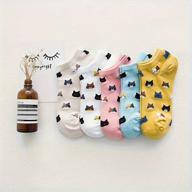 

5 Pairs Socks, Casual & Breathable Invisible Ankle Socks, Women's Stockings & Hosiery