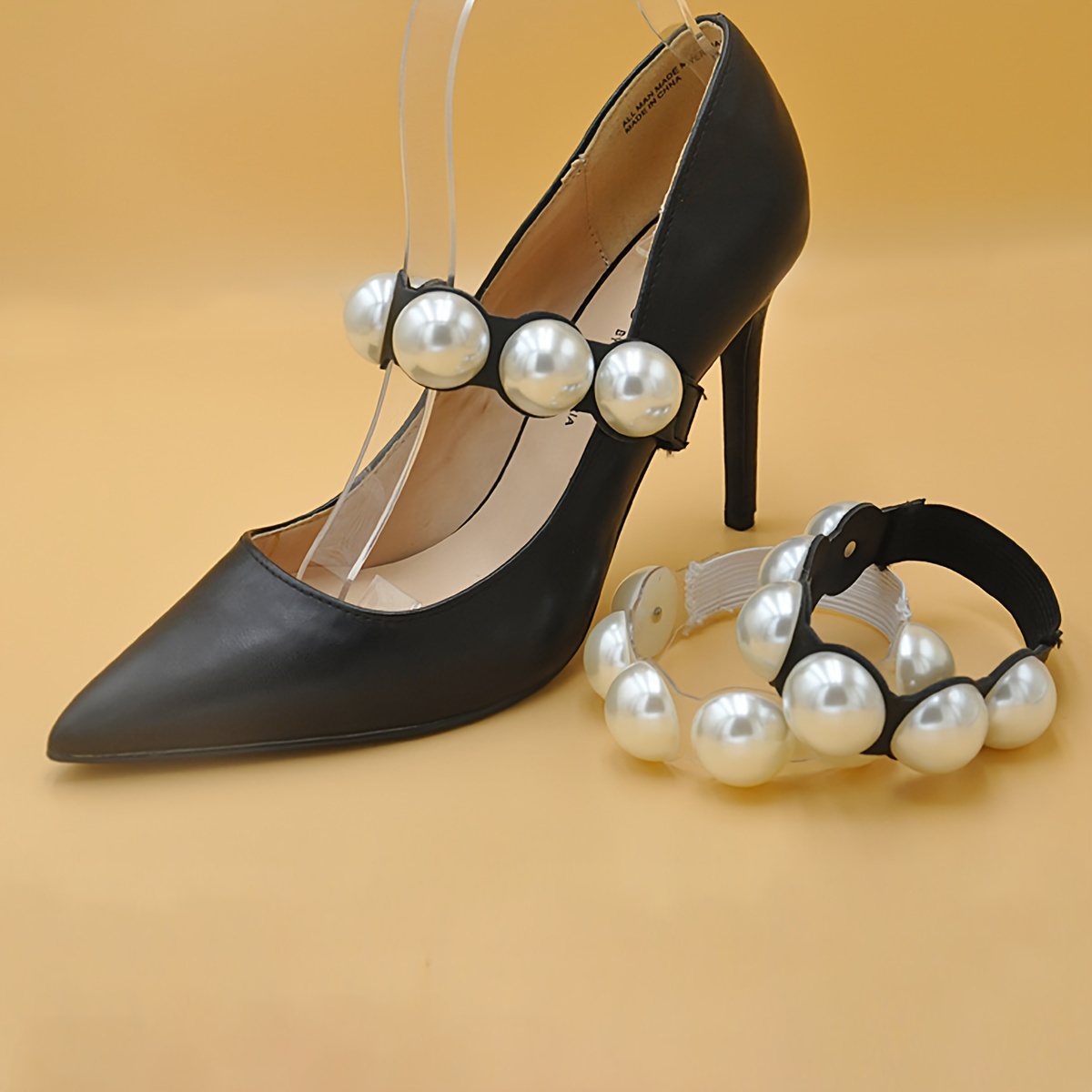 

2pcs Adjustable Anti-loose Faux Pearl Shoe Straps For High Heels And Flats