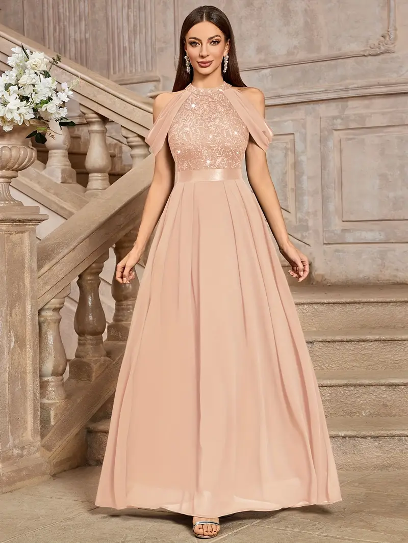 brown embroidered rose dress temu Heavy * Sequin Embroidered Flower * Dress, Square Neck Suspender Style, Party Holiday * Short Dress, Banquet Party Bridesmaid Dress, Toast Dress