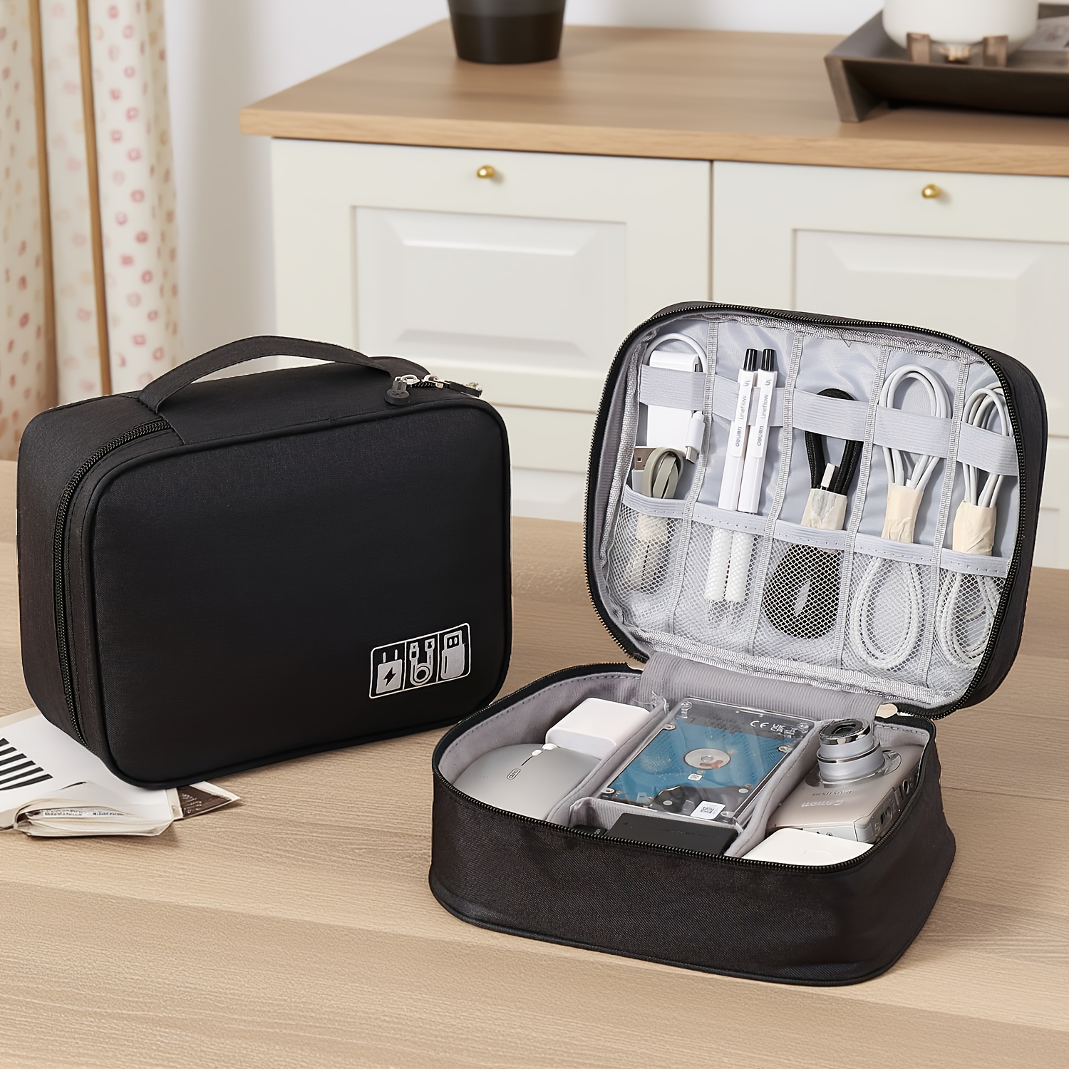 TEMU 1pc Polyester Digital Bag, Digital Storage Bag, Data , , Suitable For Travel Cables, Power Banks, Action Cameras, Photography Additions, Hard