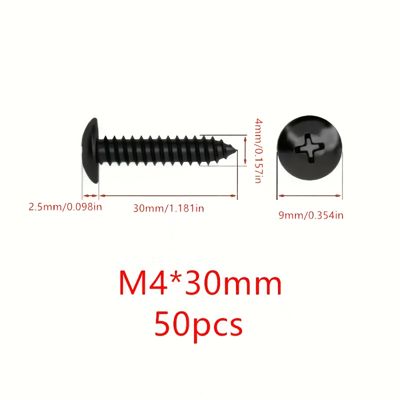 50pcs Of M4/m3 Large Umbrella Mushroom Head Steel Self-tapping Screws, Fully Threaded With Slot Round Head Self-tapping Wood Screws, Suitable For Home, Construction, Wood Fastening And Repair