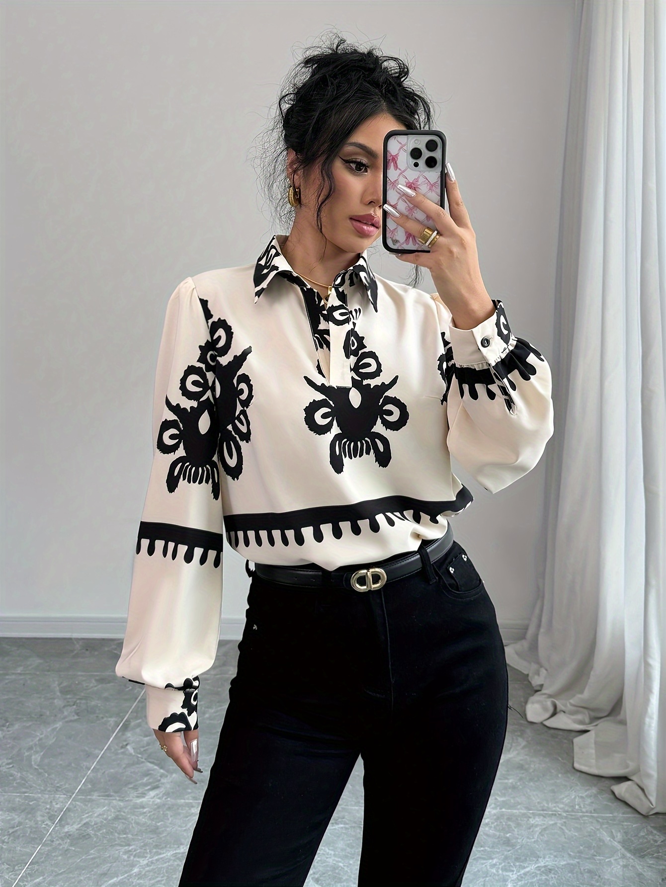 ランタンブラウス♡Hiand♡ Lantern blouse Jacquard Lantern Blouse - HIAND