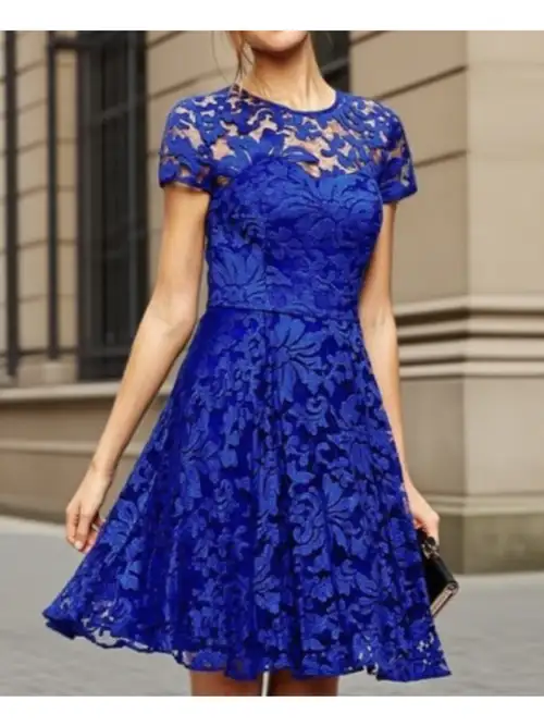 women's fashion elegant knee-length dress with transparent lace overlay | Today's Deals | Temu women's fashion elegant knee-length dress with transparent lace overlay | Today's Deals | Temu