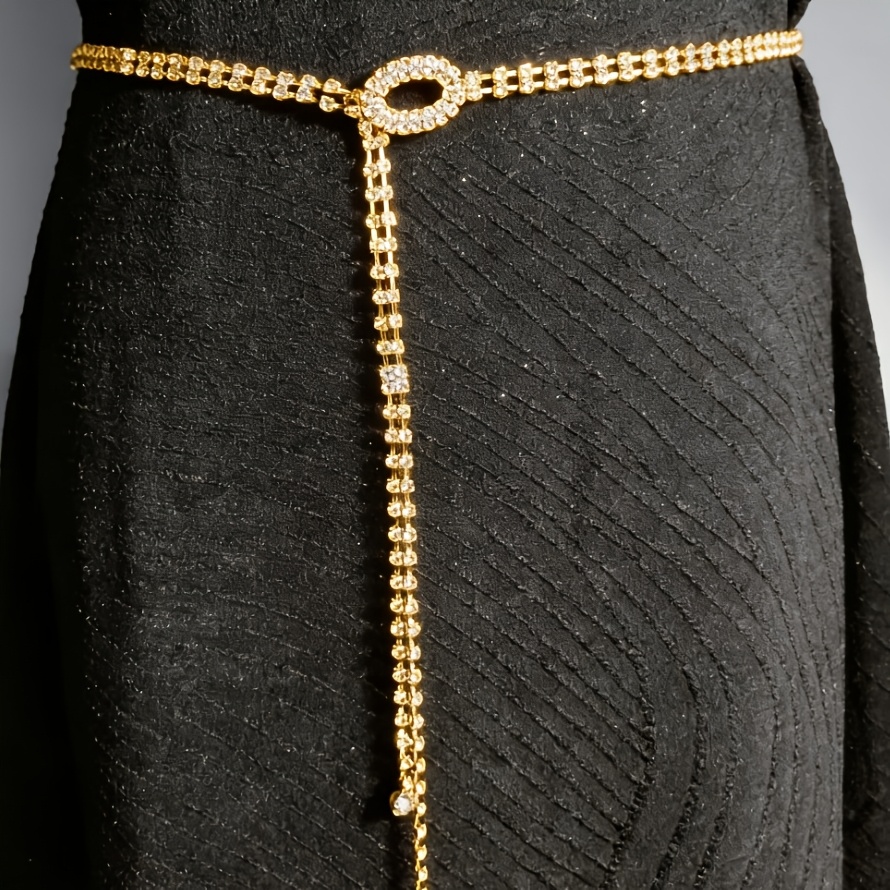 TEMU A Golden/silvery Multi-layered Fashionable Tassel Belt Chain With Rhinestone Accents