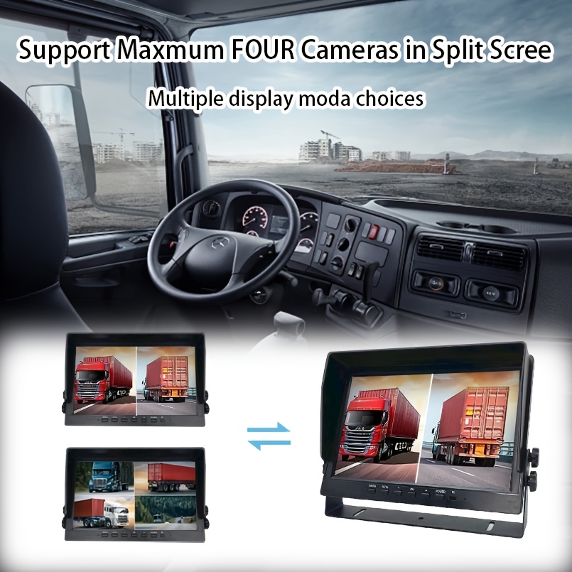 ahd8 light 10 1 inch u type reversing camera with 64gb memory card wide angle front and rear cameras   on   four section screen real time monitoring video suitable for truck   trailer and truck reversing camera system Product details 8