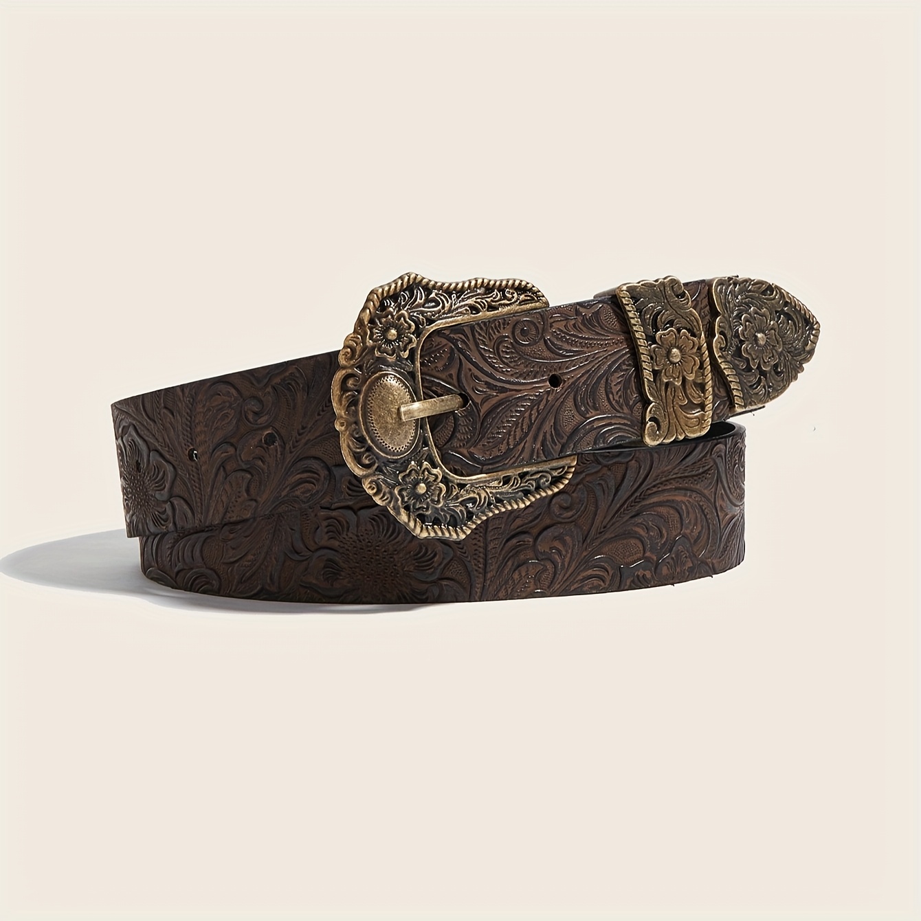 E-shop BOHO Geschnitzter Druck Metallschnalle Ethnische Stil Druck Western Cowboy Style Gürtel, Passend zu modischen Mänteln, Kleidern, Jeans