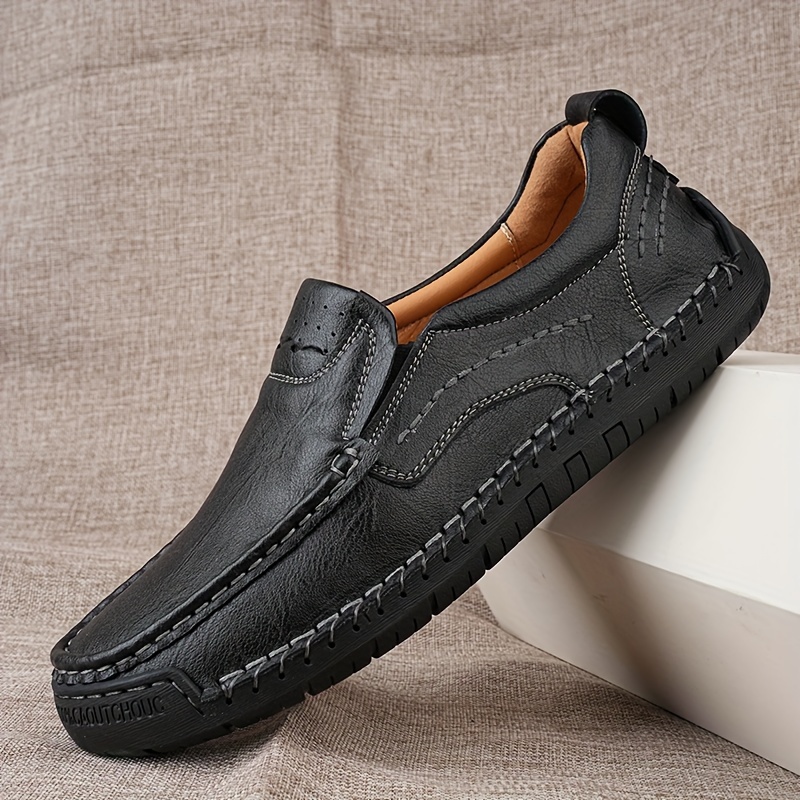 

New Hand-stitched Men's Outdoor Casual Shoe Slip-on Flat Leather Shoe Spring Low-cut Breathable Plus Size Loafers