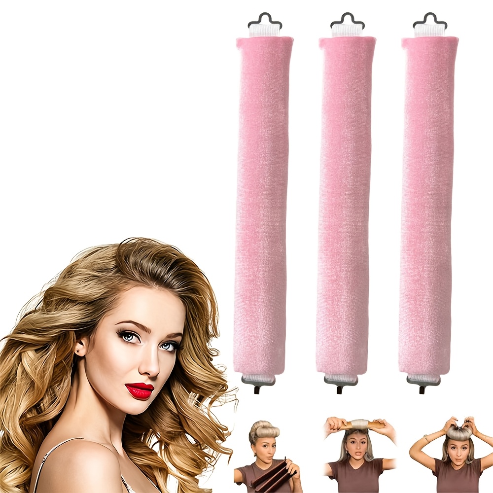 3pcs Heatless Hair Curler - Soft Flannel Inner Wire Flexible Curling Rod For Gentle Overnight Curls For Normal Hair - Durable Sleep Styling Tool With Metal Hook, In 3 Colors (brown/pink/apricot)