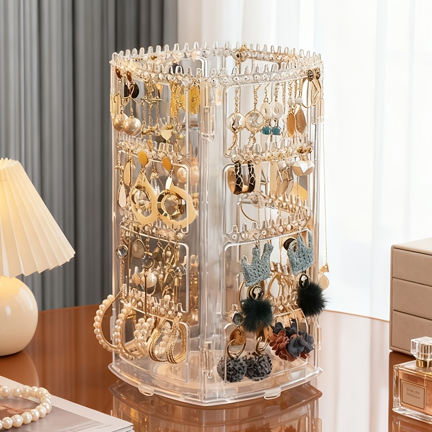 Image of 1pc Jewelry Box, 4-layer Large-capacity Jewelry Rack, Can Hang Necklaces, Earrings, Ear Studs, Bracelets, Etc. Rotated, Household Goods Are Recommended, Jewelry Chests