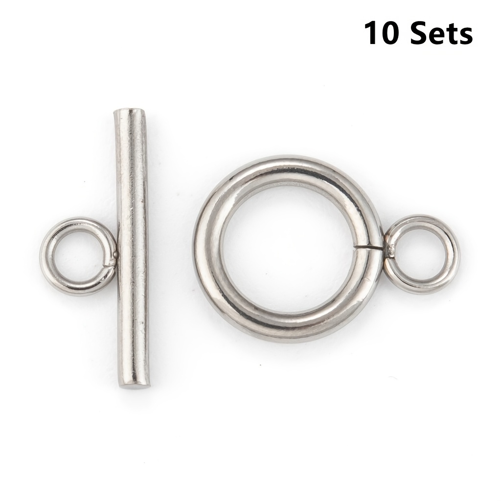 TEMU 10 Set Tarnish Resistant 304 Stainless Steel Toggle Clasps, Stainless , Ring: 16.5x12x2mm, Hole: 3mm, Bar: 18x7x2mm, Hole: 3mm