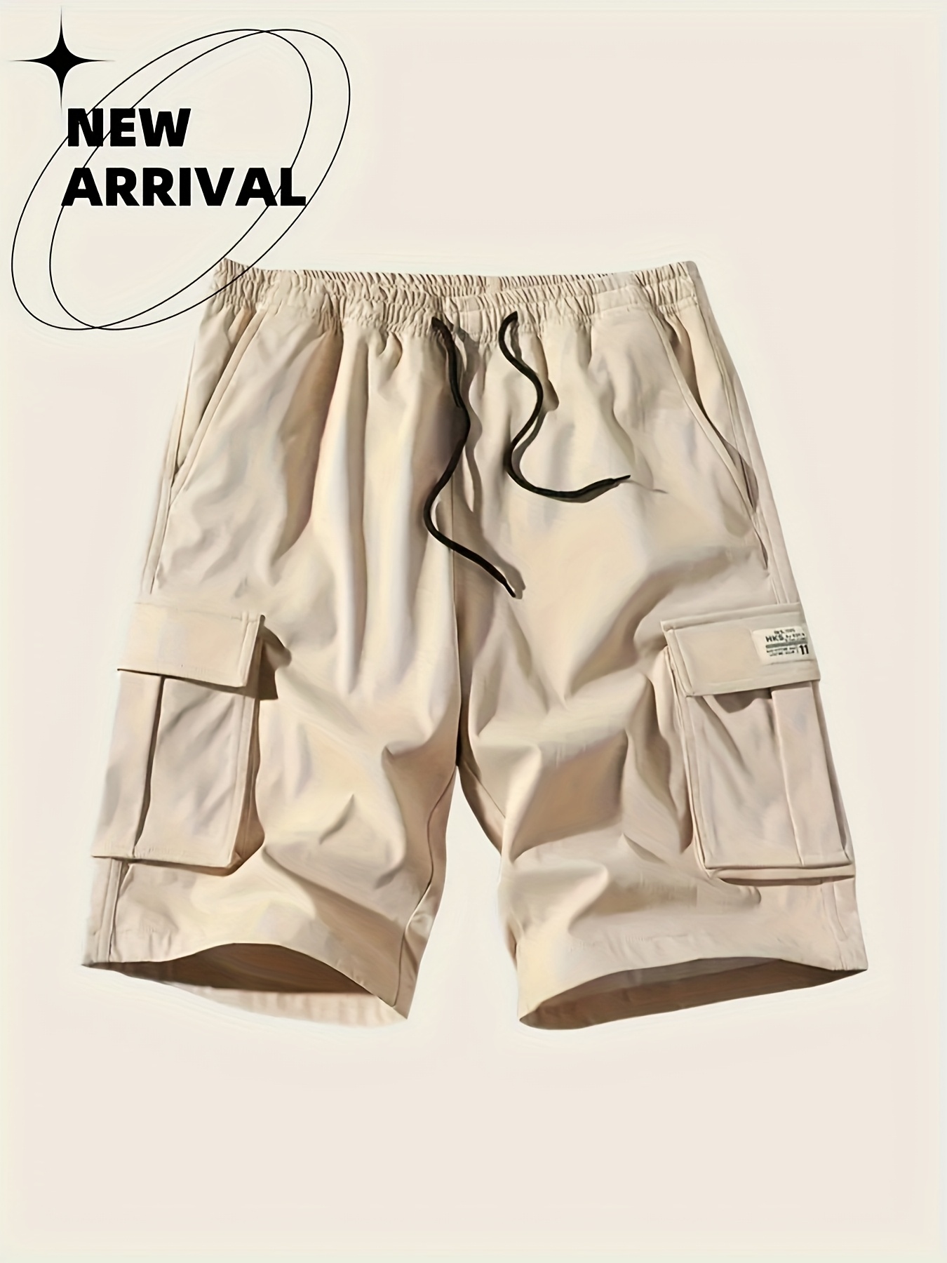 mens casual solid color cargo shorts drawstring waist side Temu