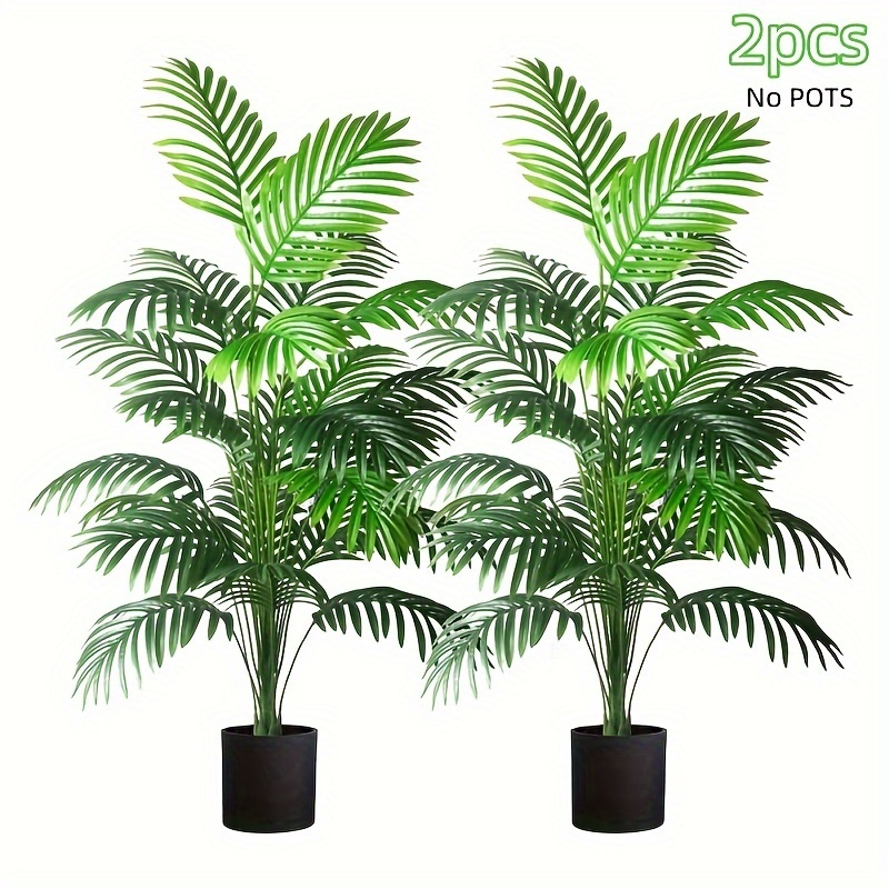 TEMU 2pcs 2.69ft Tall Artificial Palm Trees - Real Touch Faux Monstera Leaves For Indoor & Outdoor Decor, Home, Garden, And Office (pots Not Included)