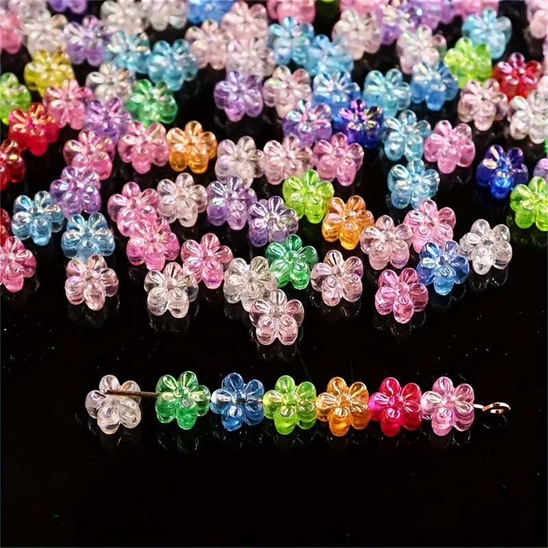 

Lot de 100 perles fleurs en acrylique avec éclat de cristal AB - Perles espacées colorées pour boucles d'oreilles, bracelets et loisirs créatifs