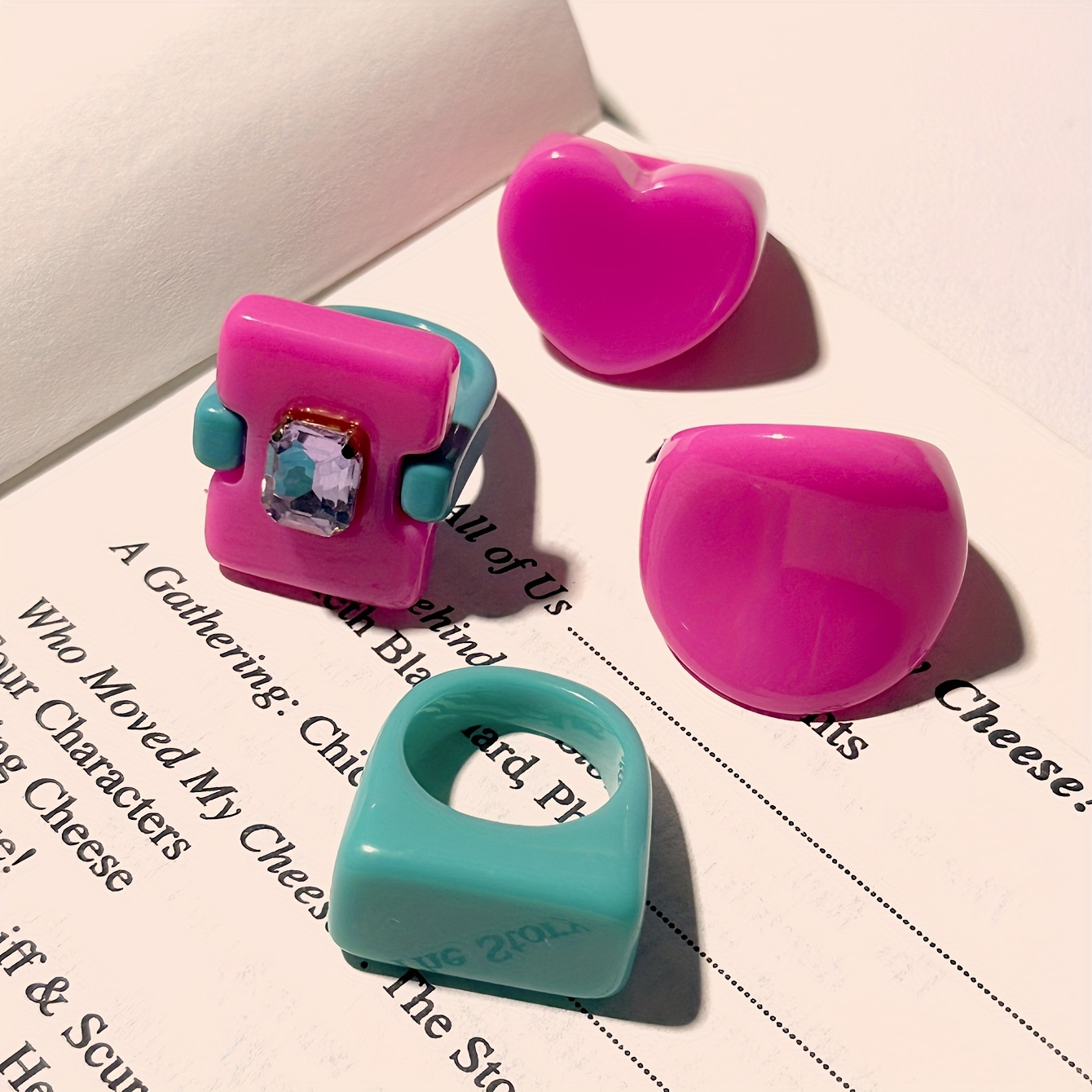 Image of 4pcs/set Individual Fashion Women's Resin Ring Cute Ring Set Daily Matching Used For Shopping And Gifting (17/18mm)