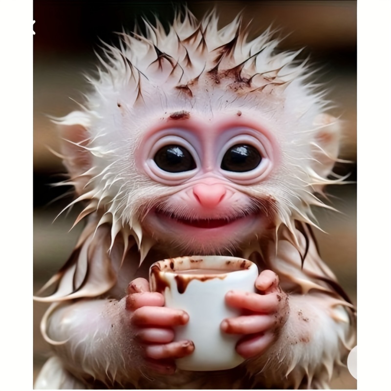 

Diy 5d Kit - Monkey Sipping Design, Round Canvas Art, Embroidery Stitch For Wall Decor, Perfect Surprise Gift, Diamond Art Kits