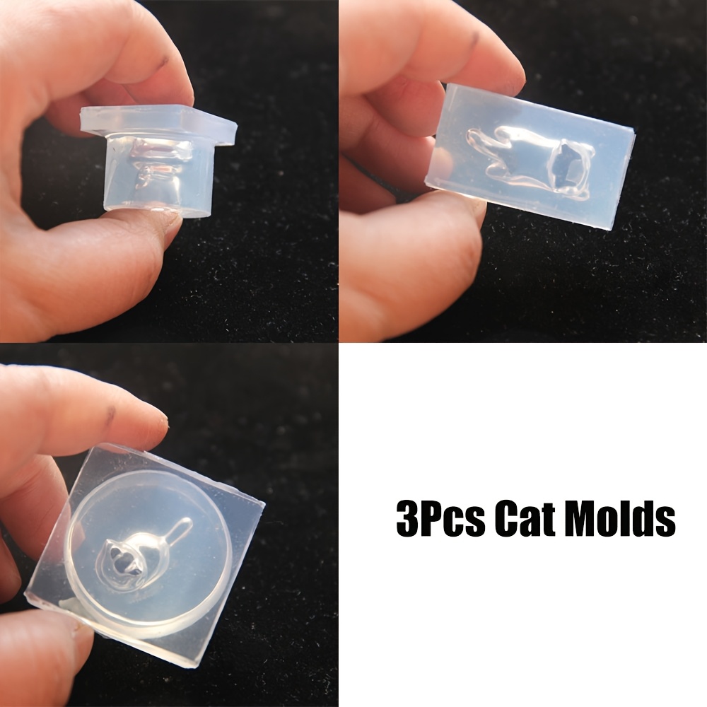 TEMU Set de 3 moules de chaton - , couché et queue relevée, ensemble de moules mignons de chaton pour figurines de chaton en résine faites à