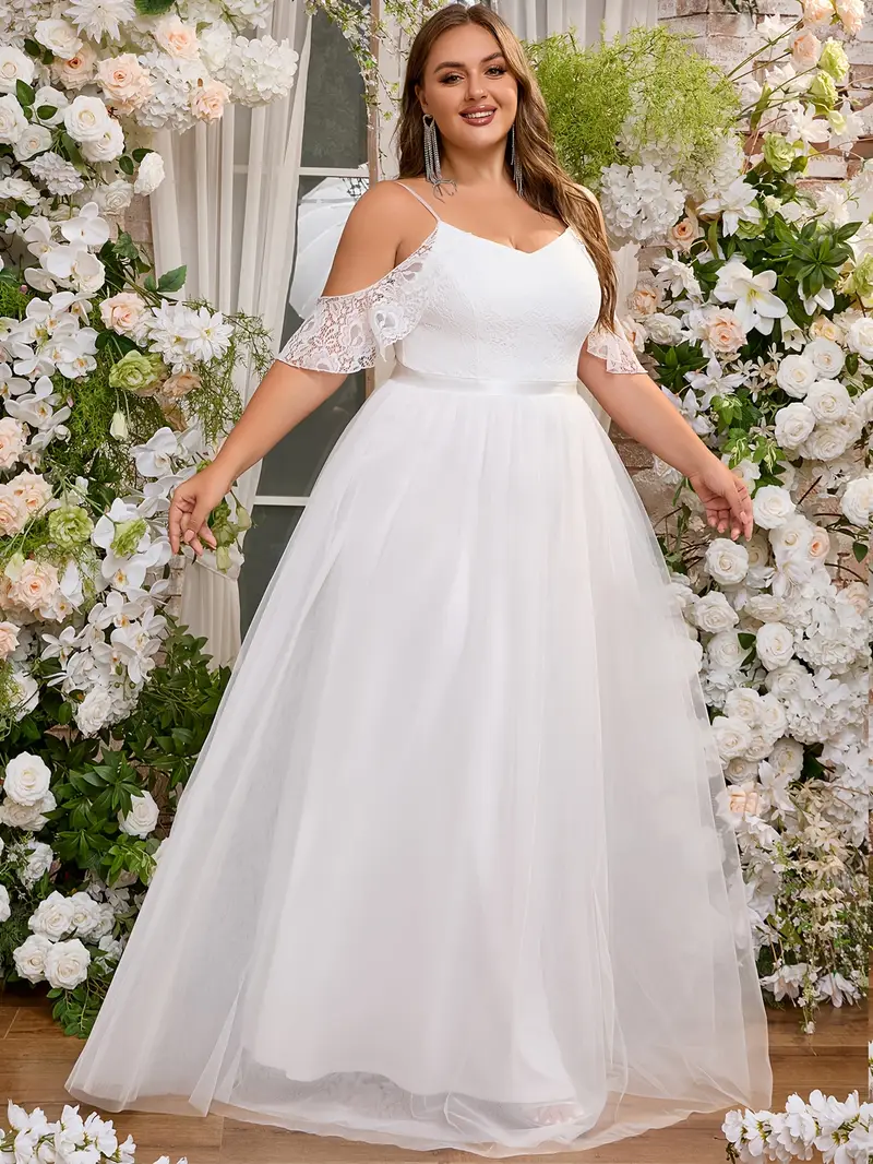 Plus Size - Plus Size - Plus Size Women'S Wedding Dress, Off-Shoulder Gown, Lace Mesh Dress, Evening Dress, Spaghetti Strap, Long Dress, Light Wedding Dress, Bridal Shower Dress, 9808 Plus Size - Plus Size - Plus Size Women'S Wedding Dress, Off-Shoulder Gown, Lace Mesh Dress, Evening Dress, Spaghetti Strap, Long Dress, Light Wedding Dress, Bridal Shower Dress, 9808
