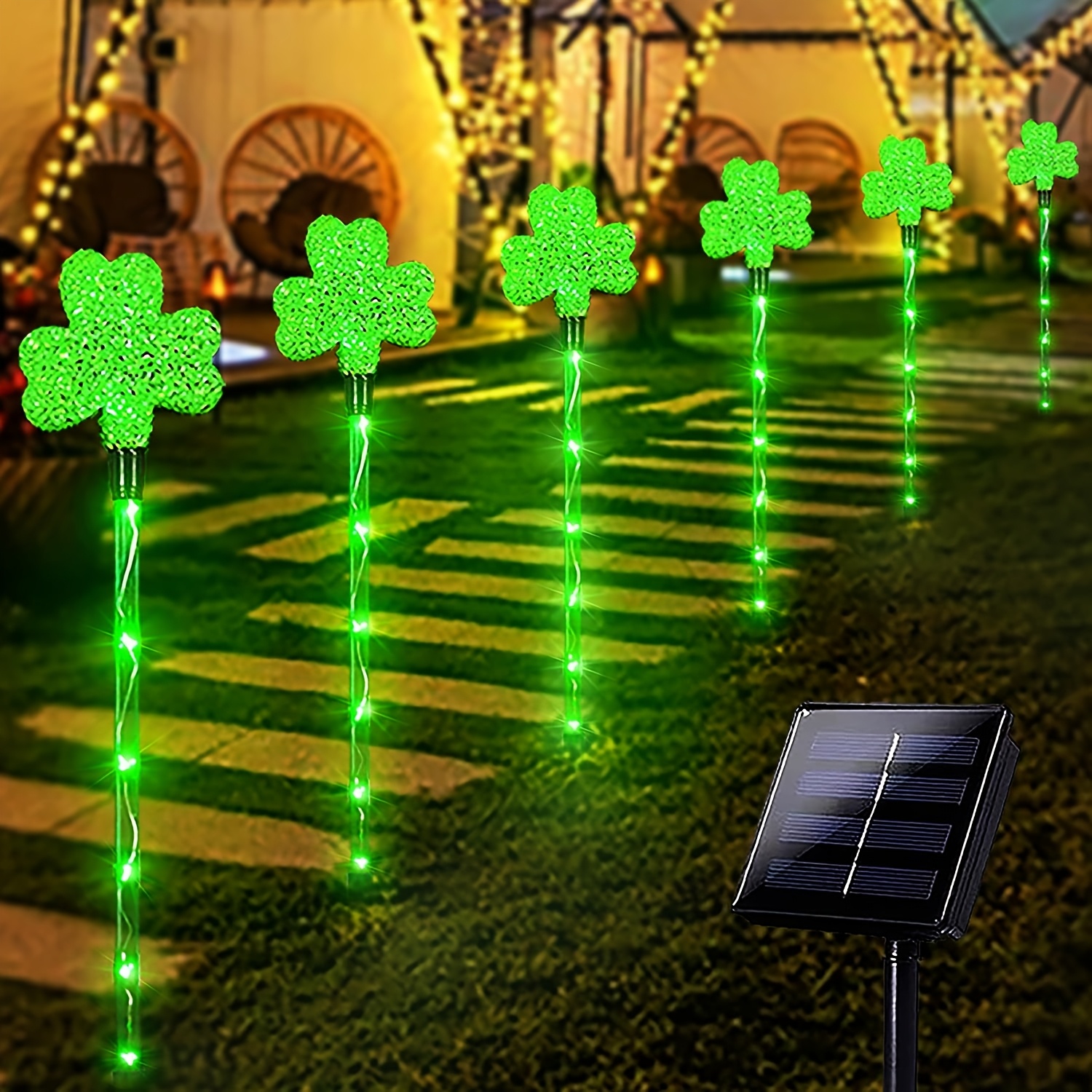 

6pcs Solar-powered Shamrock Lights For 's Day - Large, Waterproof Clover Decorations With 8 Lighting , Easy-to-install In Garden Or Pathway, Outdoor