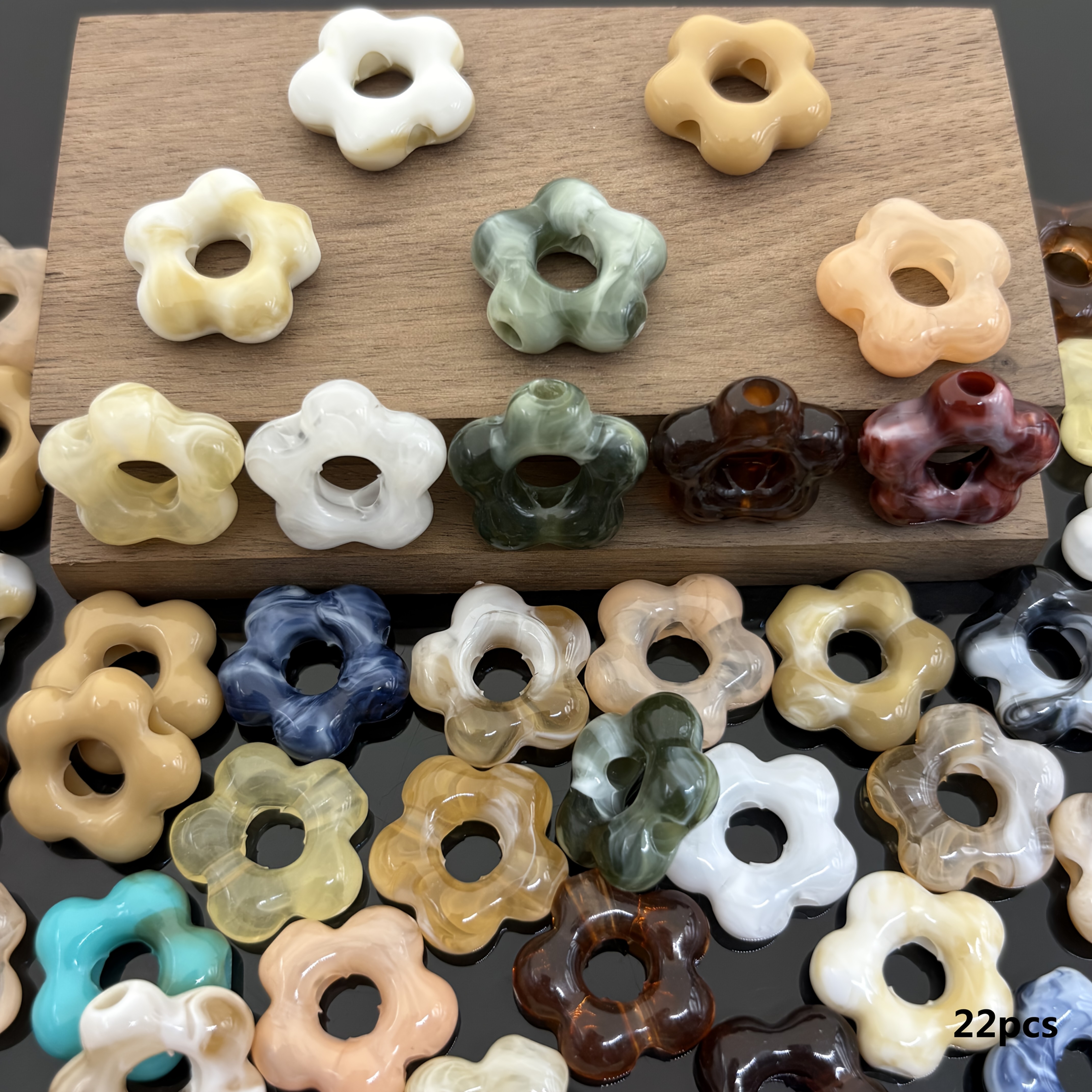 TEMU Lot de 22 perles pétales en acrylique de 17 mm en assorties, pour fabrication de bijoux DIY bracelets boucles d'oreilles artisanat fournitures