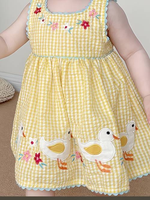 toddler summer dress sleeveless girls dress kids cute vest dress flower embroidery yellow vest dress new dress skirt soccer game dress