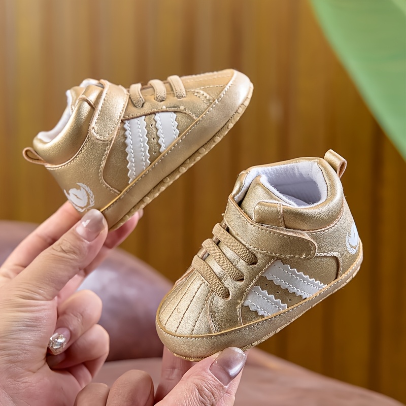 Infant Toddler Mid-Top Sneakers - Unisex Baby Sports and Casual Shoes with Adjustable Strap Closure, PU Upper, Soft Fabric Sole for Comfort, Anti-Slip for Spring/Fall - Solid Color Everyday Wear