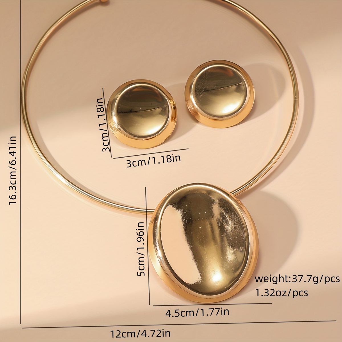 3pc Vintage-Inspired Oval Necklace and Earring Set, Elegant Gift