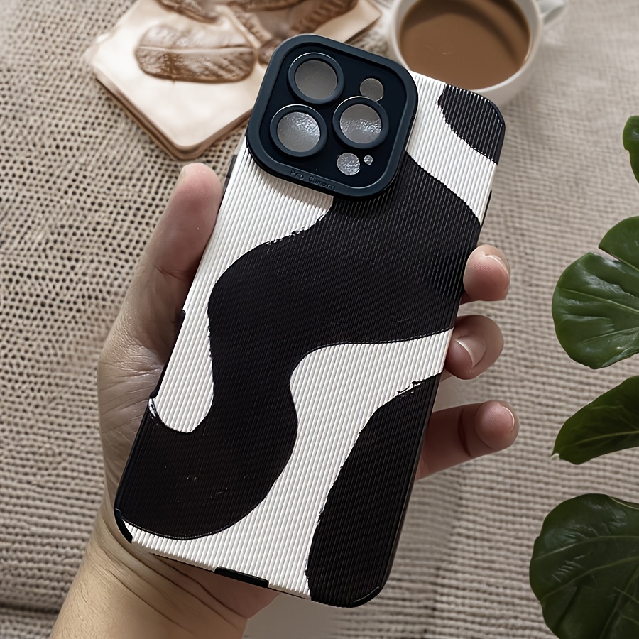 Simple Black Ink Pattern Mobile Phone Case Suitable for iPhone 16, 15, 14, 13, 12, 11, ProMax, plus, PRO Synthetic Faux Leather Matte Soft Mobile Phone Case, Full Edge Suede Mobile Phone Protective Case - Image 5