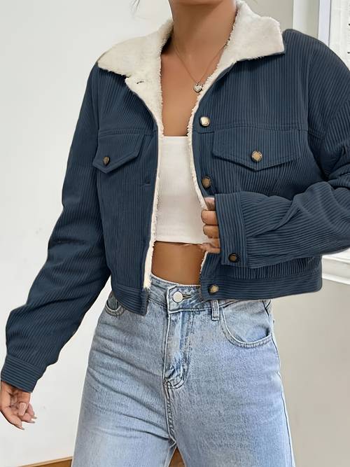 womens short corduroy and lamb jacket for autumn and winter featuring a fleece collar versatile korean style warm top