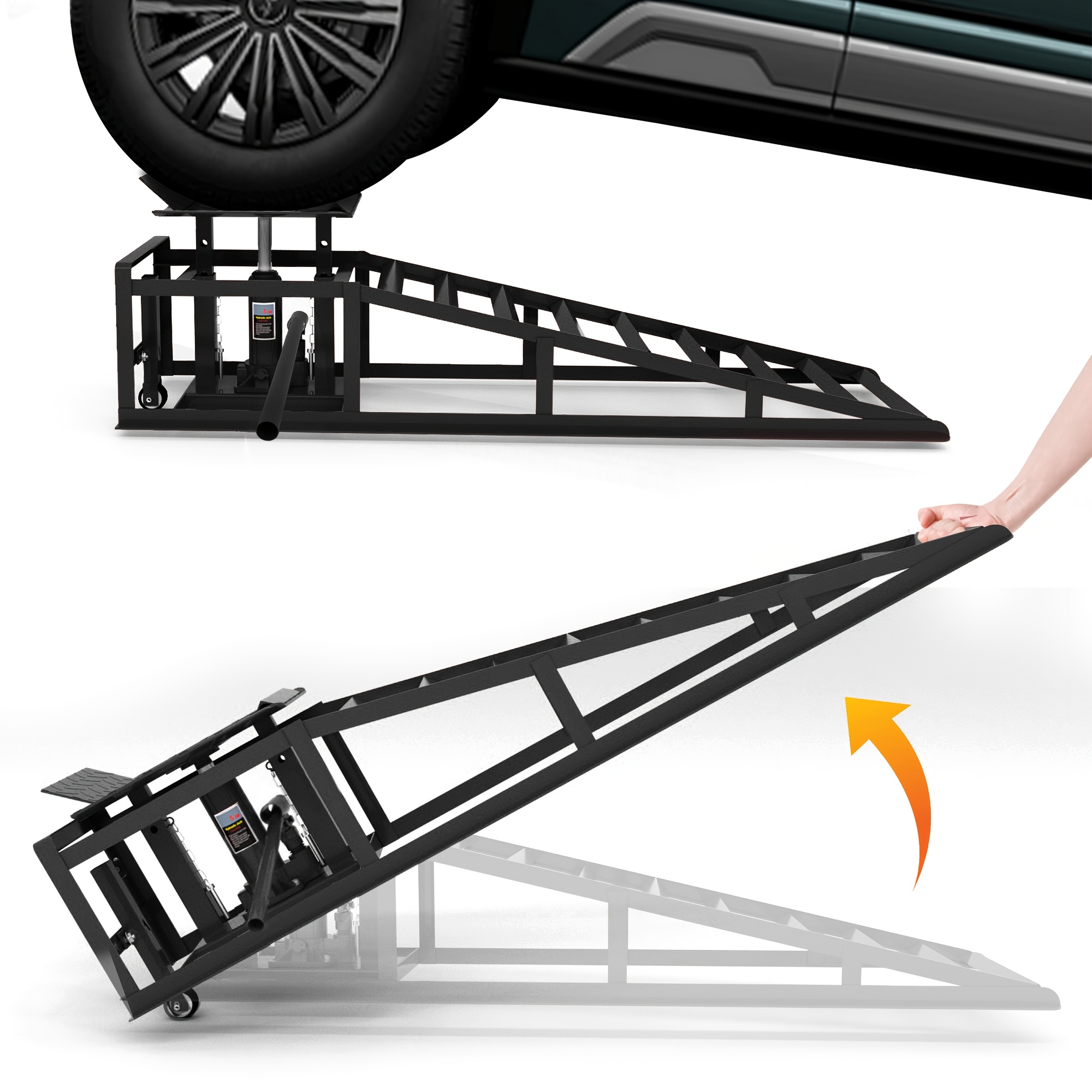 TEMU 2pcs Portable Mobile Car Lifting Ramps, Heavy Duty Hydraulic Car Lift Ramps, Maintenance & Garage Use - 5 Ton (11050 Lbs) Capacity, Adjustable
