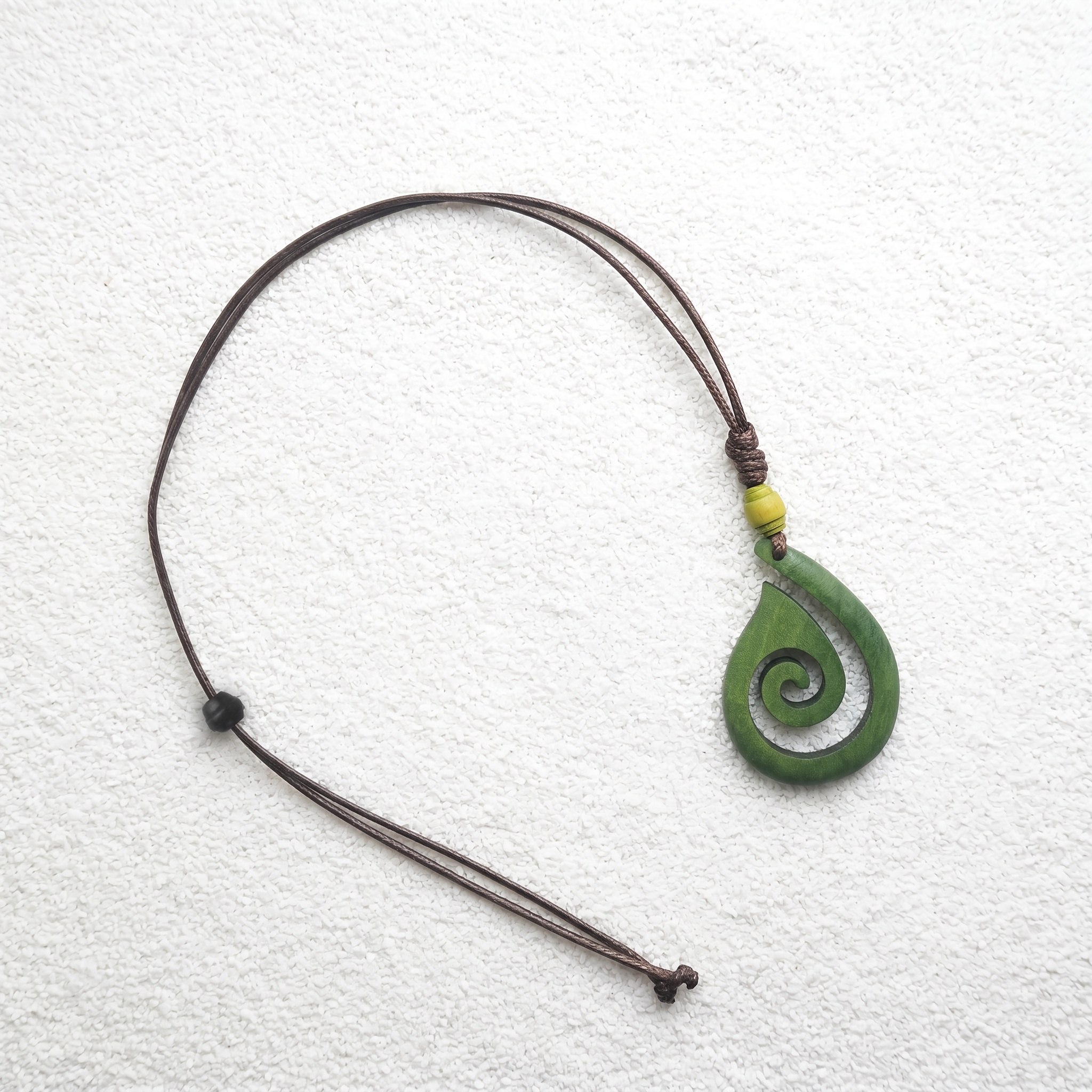 TEMU 1pc Bohemian Wood Spiral Necklace With Hollow Pendant & Adjustable Wax Knot - Wood Beads Suitable For Men And Women, Gift For Daily Wear, Unisex