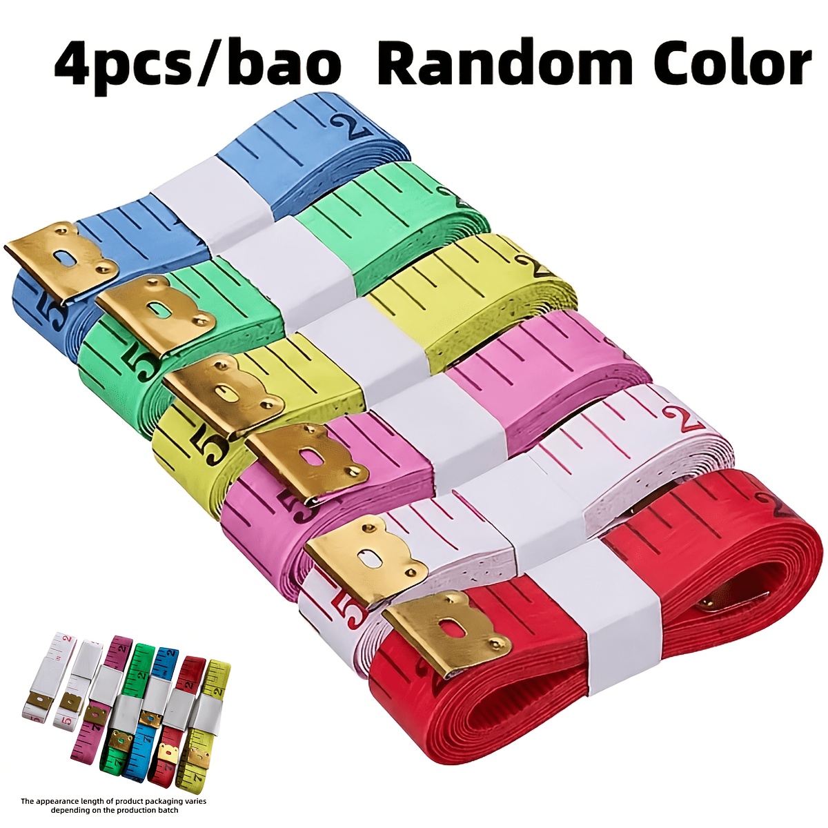 TEMU Lot de 4 à mesurer souples de couleur unie douce de 150 cm/60 pouces avec marques en centimètres, ruban de couture, couleurs aléatoires