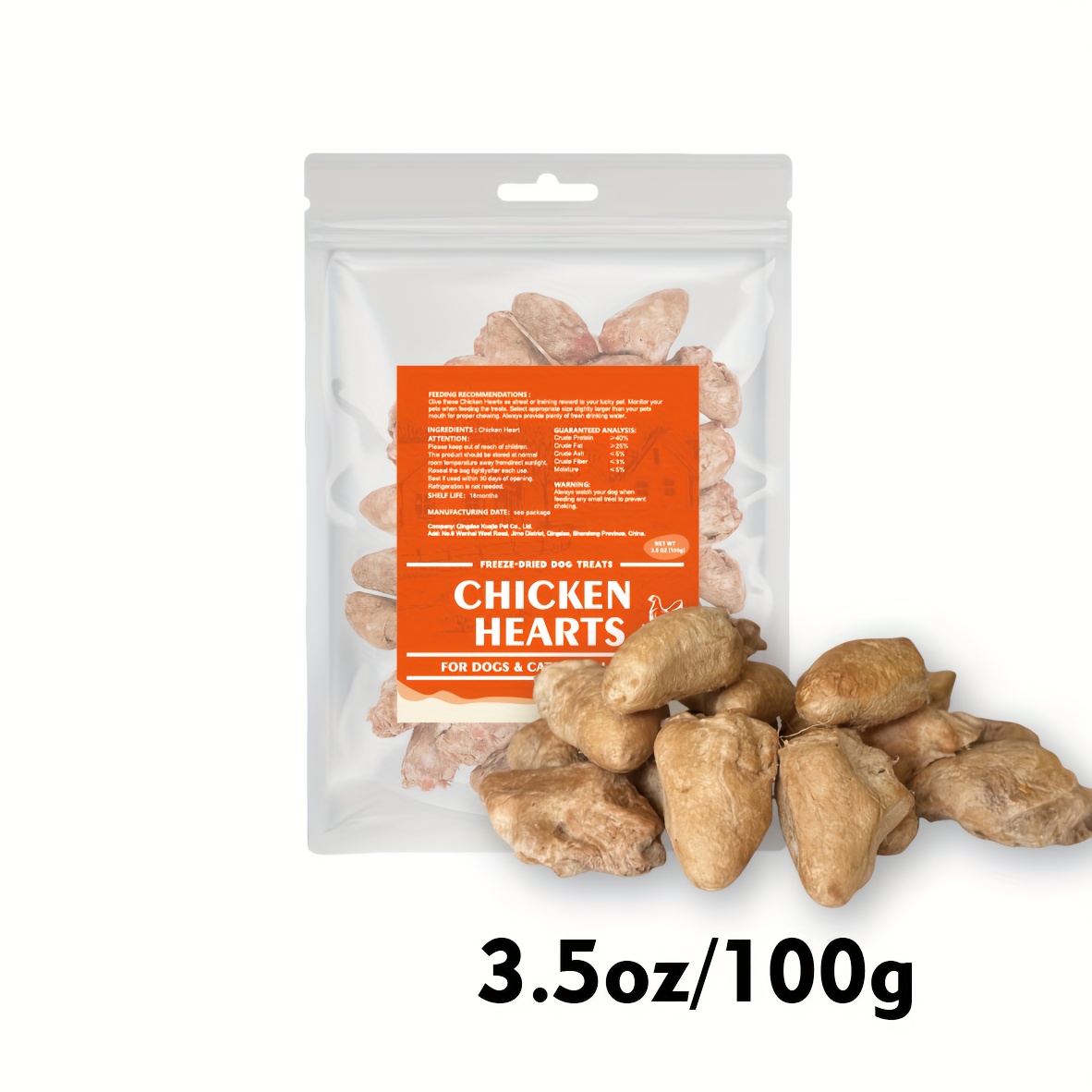 TEMU 100g/300g, Freeze Dried Chicken Hearts For Treats, Single - Training, Topper Or Snack (chicken Hearts), High In Protein, Grain-free, Gluten-free