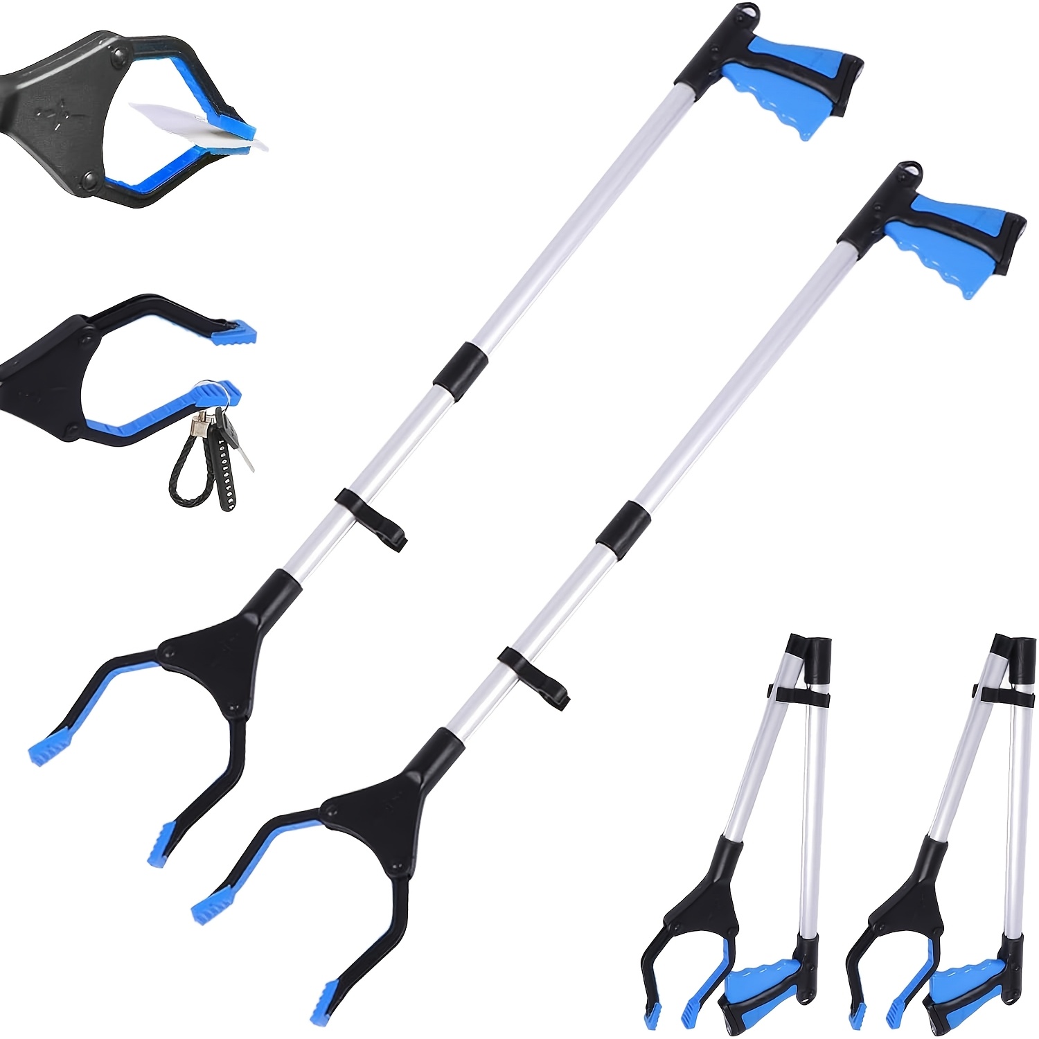 TEMU Lot de 2 pinces à préhension - Pince pliable extra longue de 81 cm (32") et outil de préhension - Pince à déchets pour personnes âgées, pince à