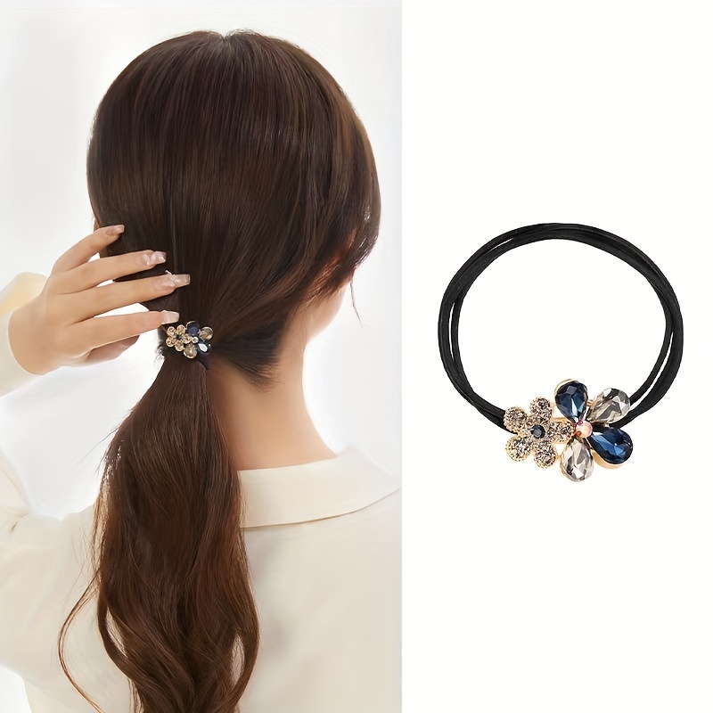 

2024 New Head Rope Hair Band Korea Shiny Small Flowers Headdress Hair Accessories Hair Tie Hair Rope Leather Band Tie Tail Head Flower