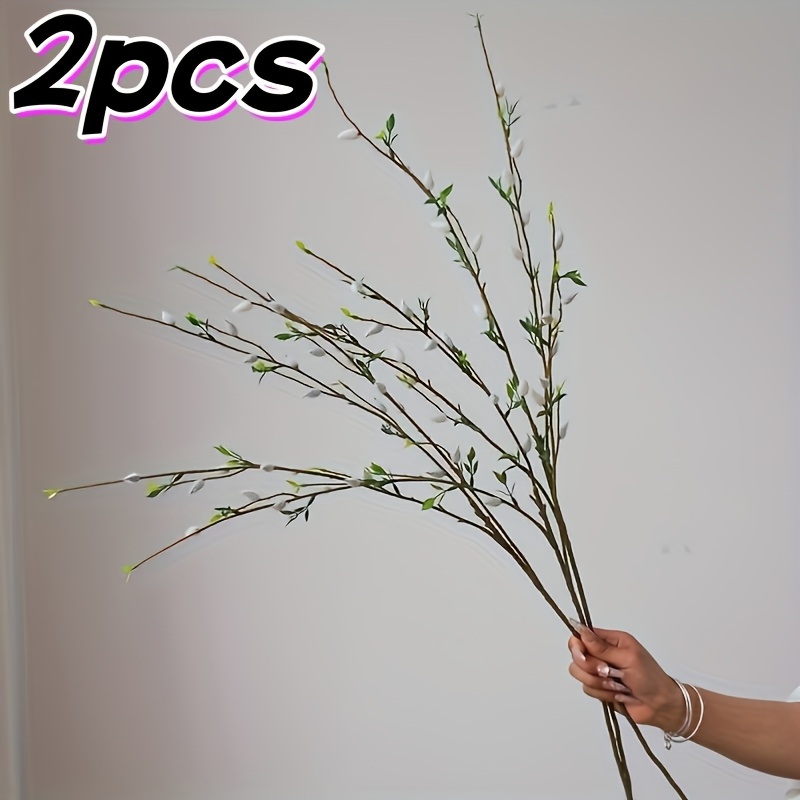 2pcs Artificial Bohemian Willow Fake Flowers - Realistic Branches With Berries, Plastic Plants Suitable For /office/wedding/ Decor, Holiday Greenery (no Maintenance Required)