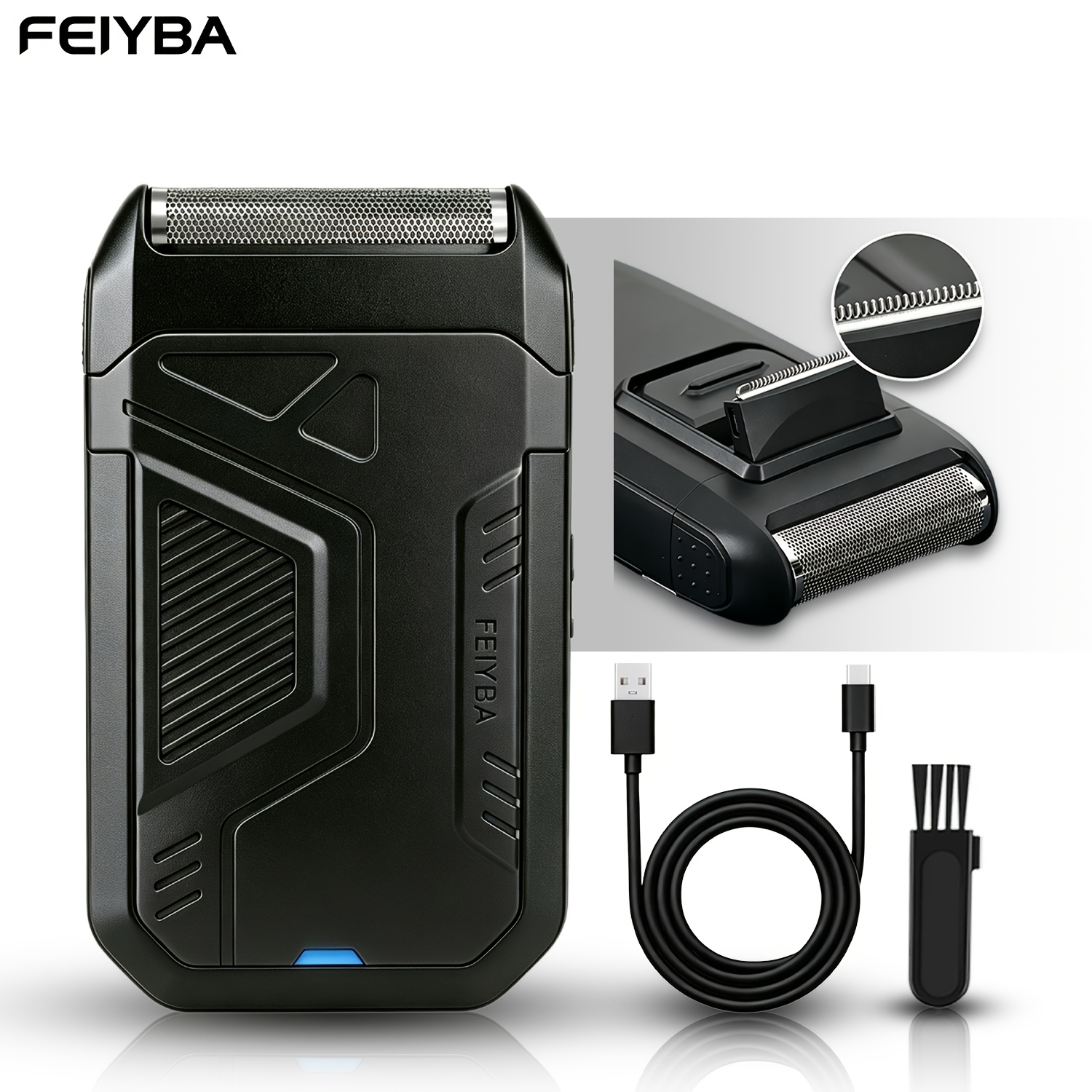TEMU Feiyba Men's Electric Foil Shaver - Includes Side Trimmer, Portable Rotary Shaver With Floating , Usb Rechargeable, Ideal For Travel, Home, Or