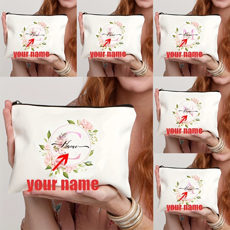 

1pc Customizable White Cosmetic Bag With & Vintage Zipper – Personalized Makeup Pouch For Travel, Office Supplies, Or Gifts (a-z Letters), Makeup Bag