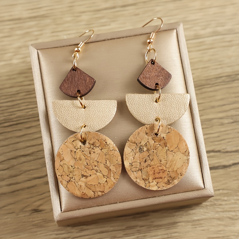 TEMU Western Vintage Distressed Style, Pu , Women's Pu Earrings, Suitable For Gifting And Daily Wear