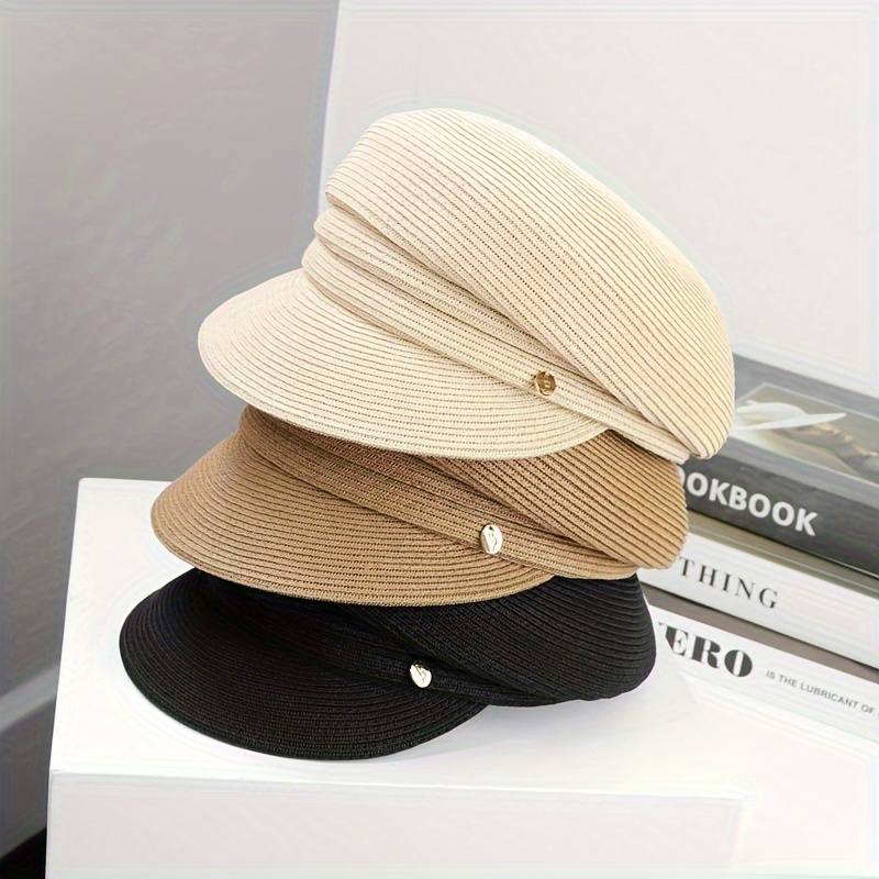 

Breathable Summer Sun Hats For Women, Solid Color Duckbill Caps With Foldable Design, Uv Protection Casual Straw Hat