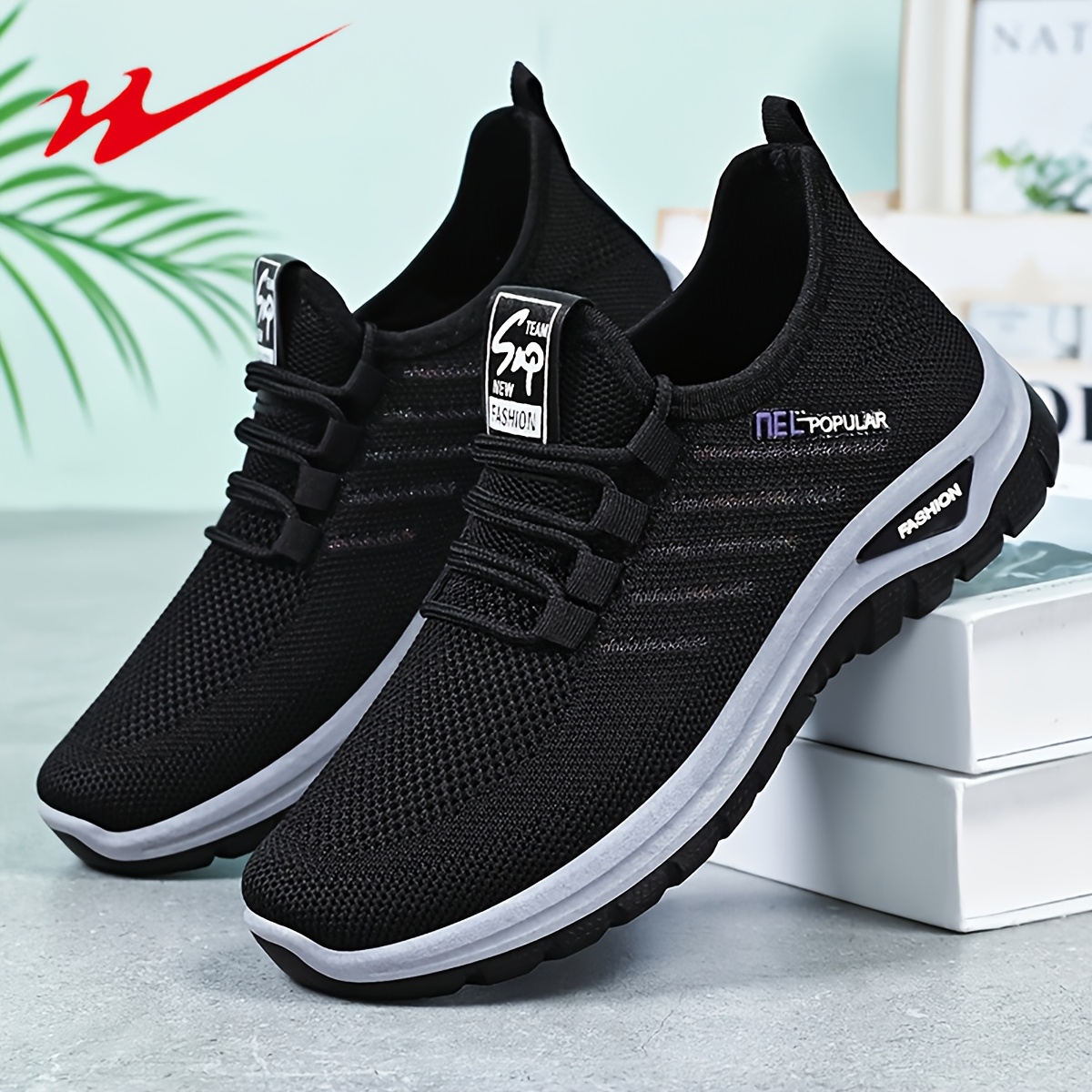 TEMU Baskets pour femme à large ampleur et voûte plantaire - Chaussures de course respirantes et légères avec semelle en PVC rembourrée et tige en