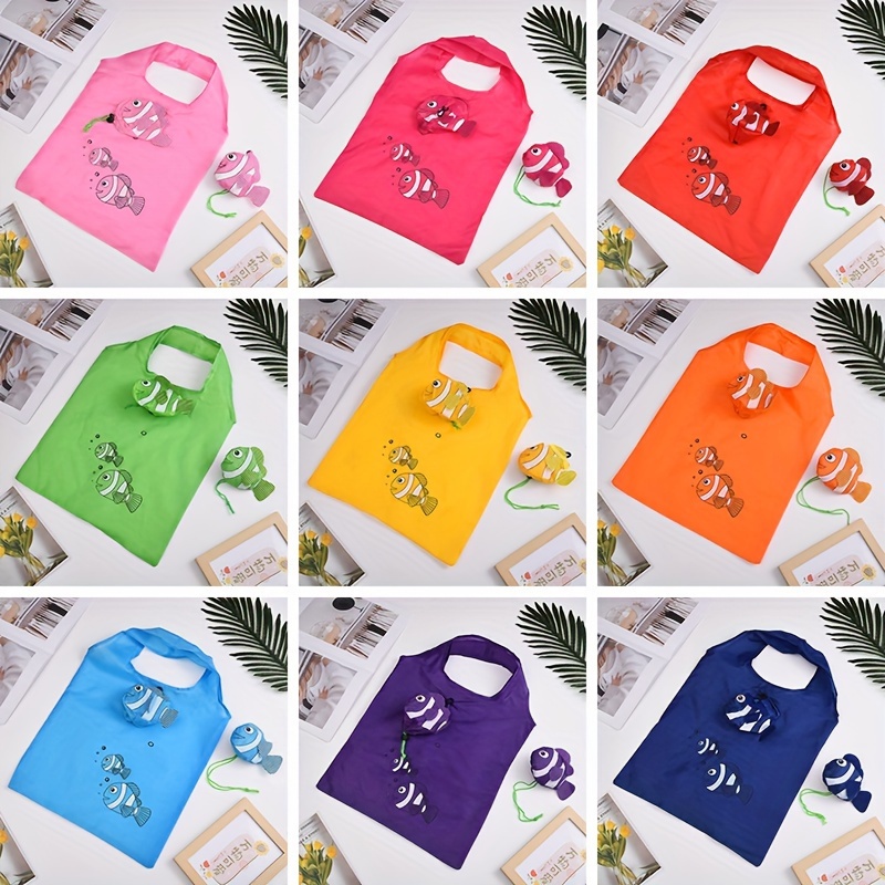Image of 9pcs Reusable Clownfish Shopping Bags - Foldable & Durable Polyester, Perfect For Groceries & Outdoor Activities, Ideal For Halloween, Christmas, Easter, Thanksgiving, Storage, Shopping Helper