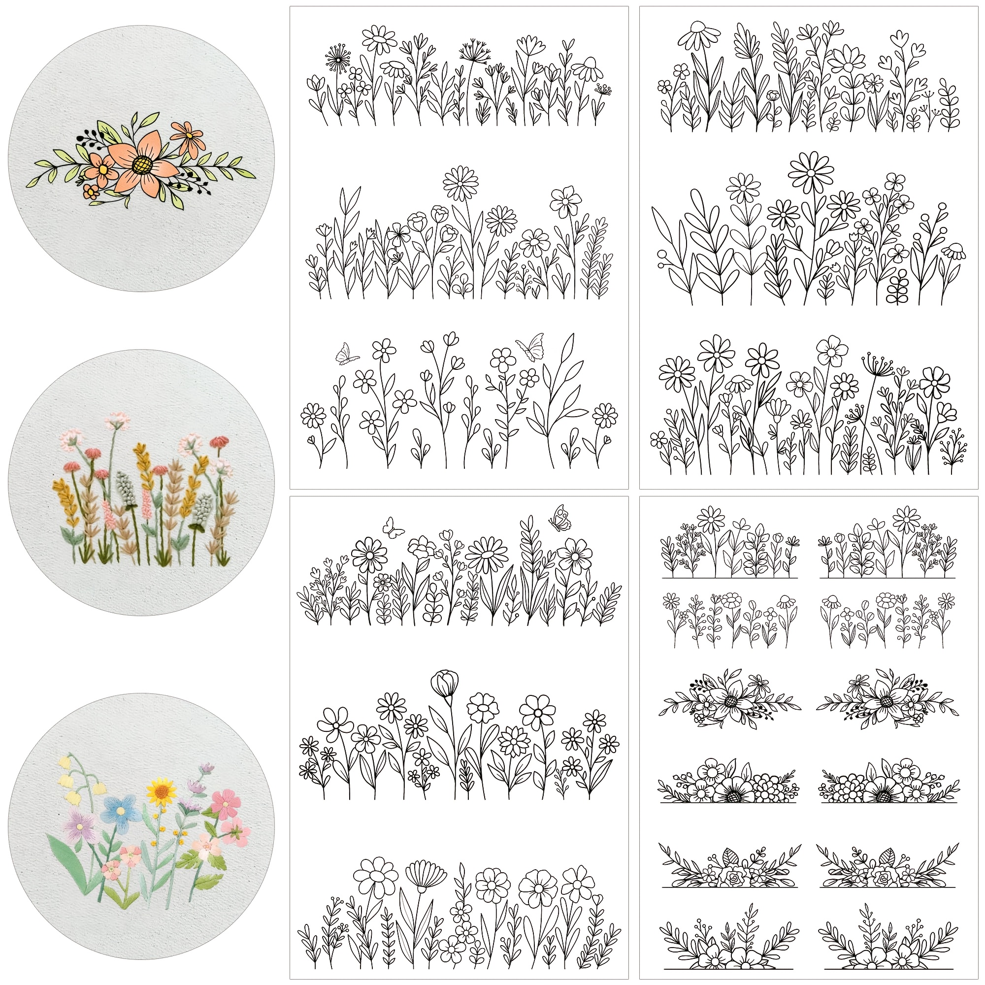 Image of Embroidery Paper That In Water, Featuring Stick And Designs. Includes With Patterns Of Leaves, Butterflies, Mushrooms, And Flowers For Hand Sewing Projects