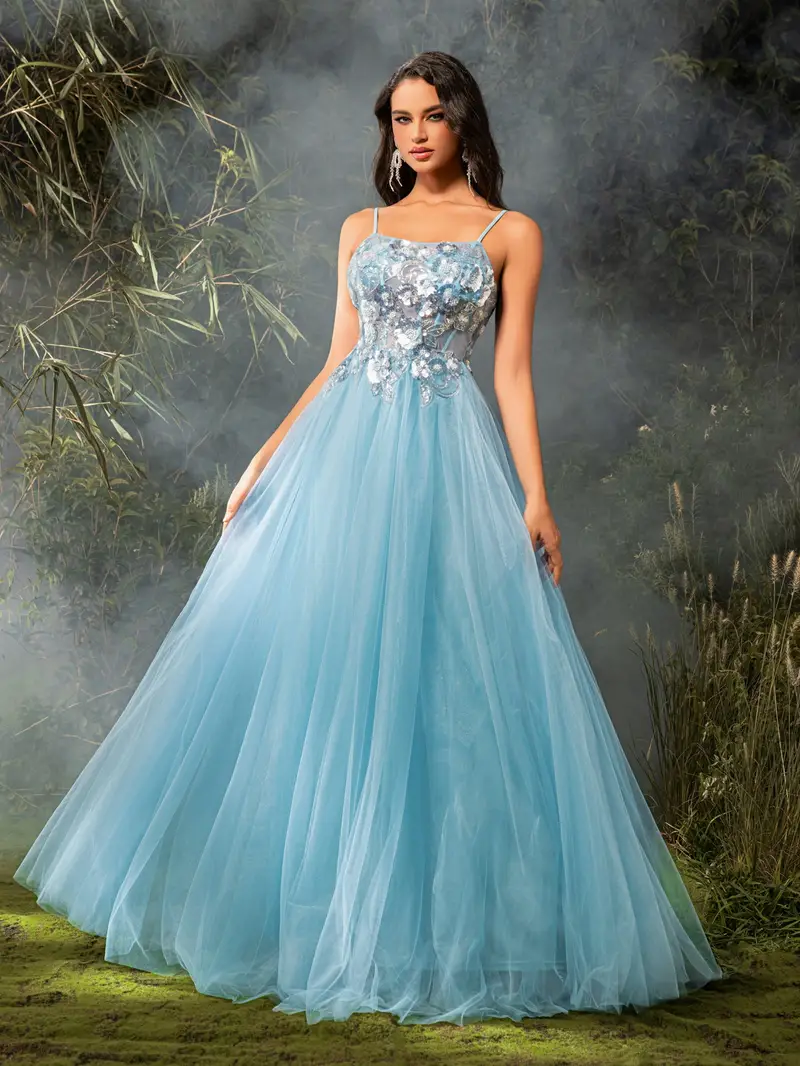 spaghetti strap sheer overlay evening gown heavy embroidery - Temu Mauritius spaghetti strap sheer overlay evening gown heavy embroidery - Temu Mauritius