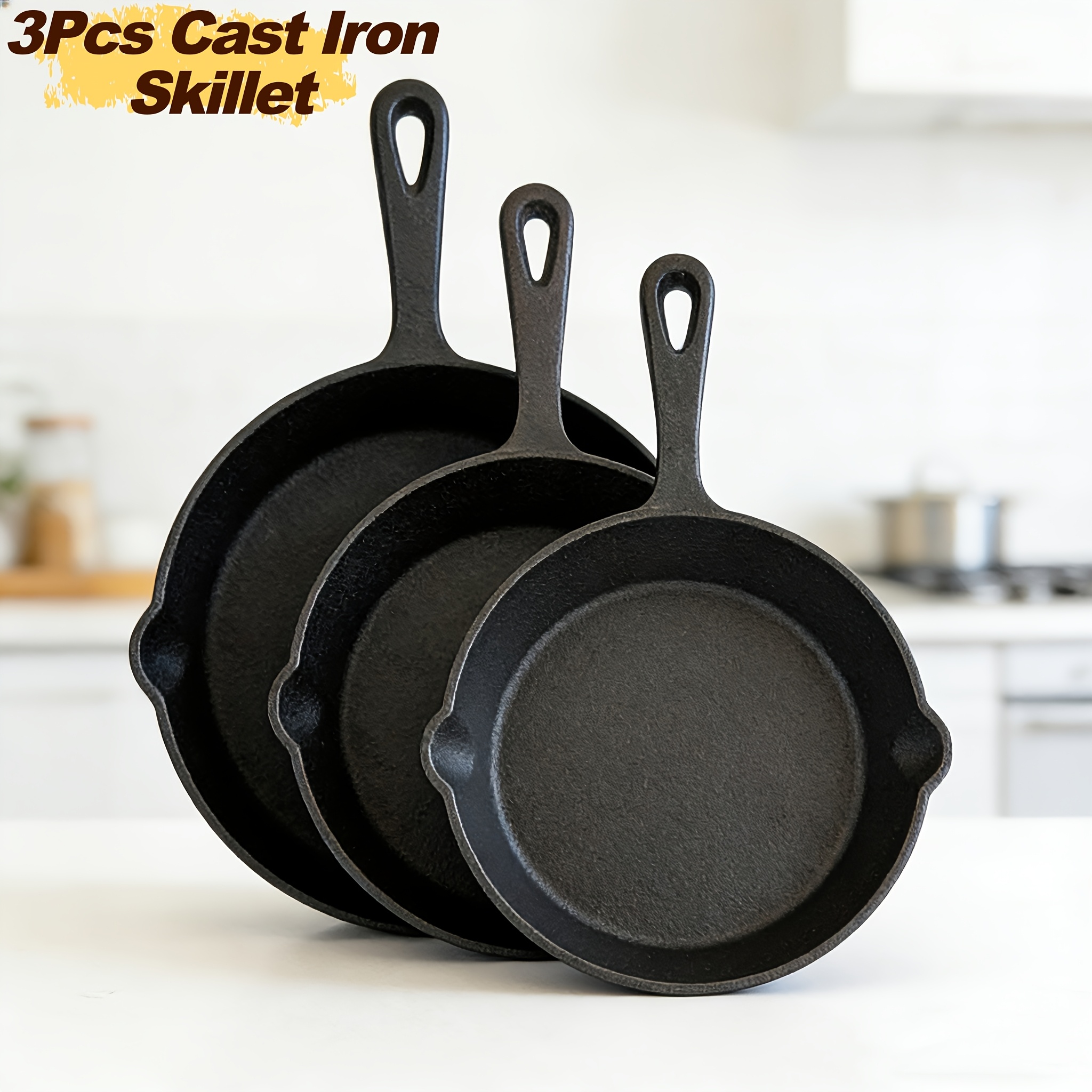 TEMU Cast, Non-coated Pan Set, With Pouring Spout, Heavy-duty Cookware, Pan For Home Kitchens, For Tools, Ideal For Frying, Stir-frying, Simmering, And Baking