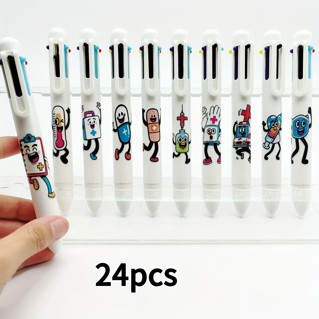 Image of 18pcs/24pcs Medical-themed 6-color Ballpoint Pens, Medical Prescription Pens, Ambulance, Medical Record Book Creative Shaped 6-in-1 Ballpoint Pens