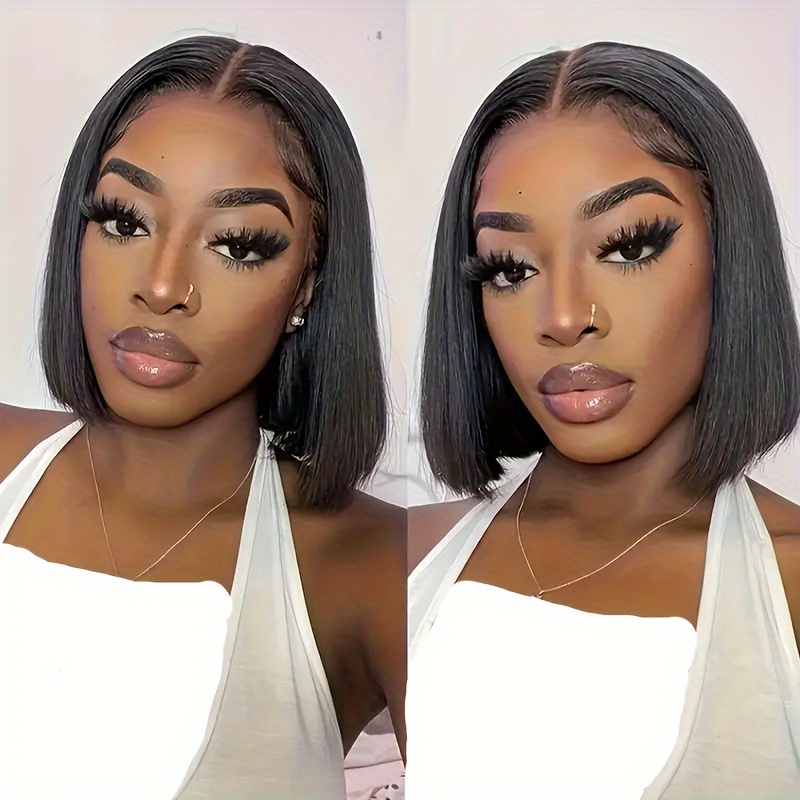 TEMU 200% Density Glueless Bob Wig Human Hair Pre Straight Short Bob Lace Front Wigs For Women 13x4 Lace Frontal Wigs